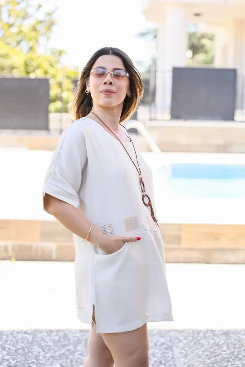 Ekru Salaş Cepli Yazlık Elbise Görseli