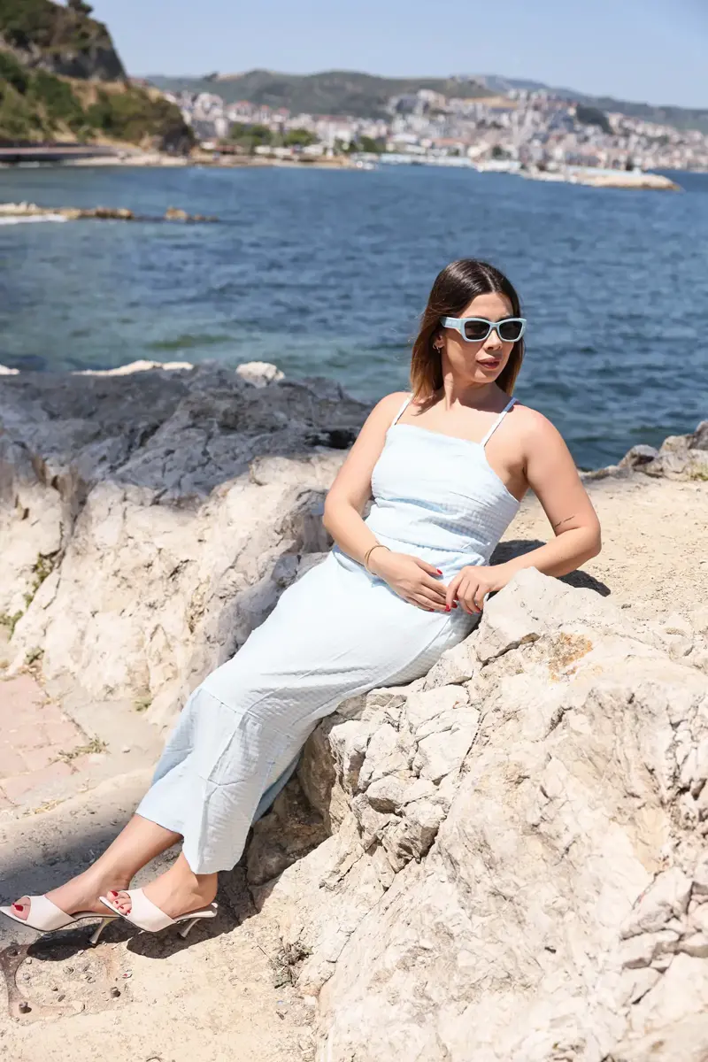 Buz Mavi Askılı Yazlık Tulum Görseli