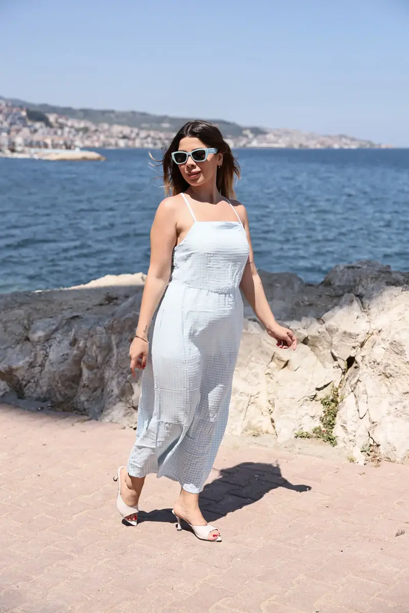 Buz Mavi Askılı Yazlık Tulum Görseli